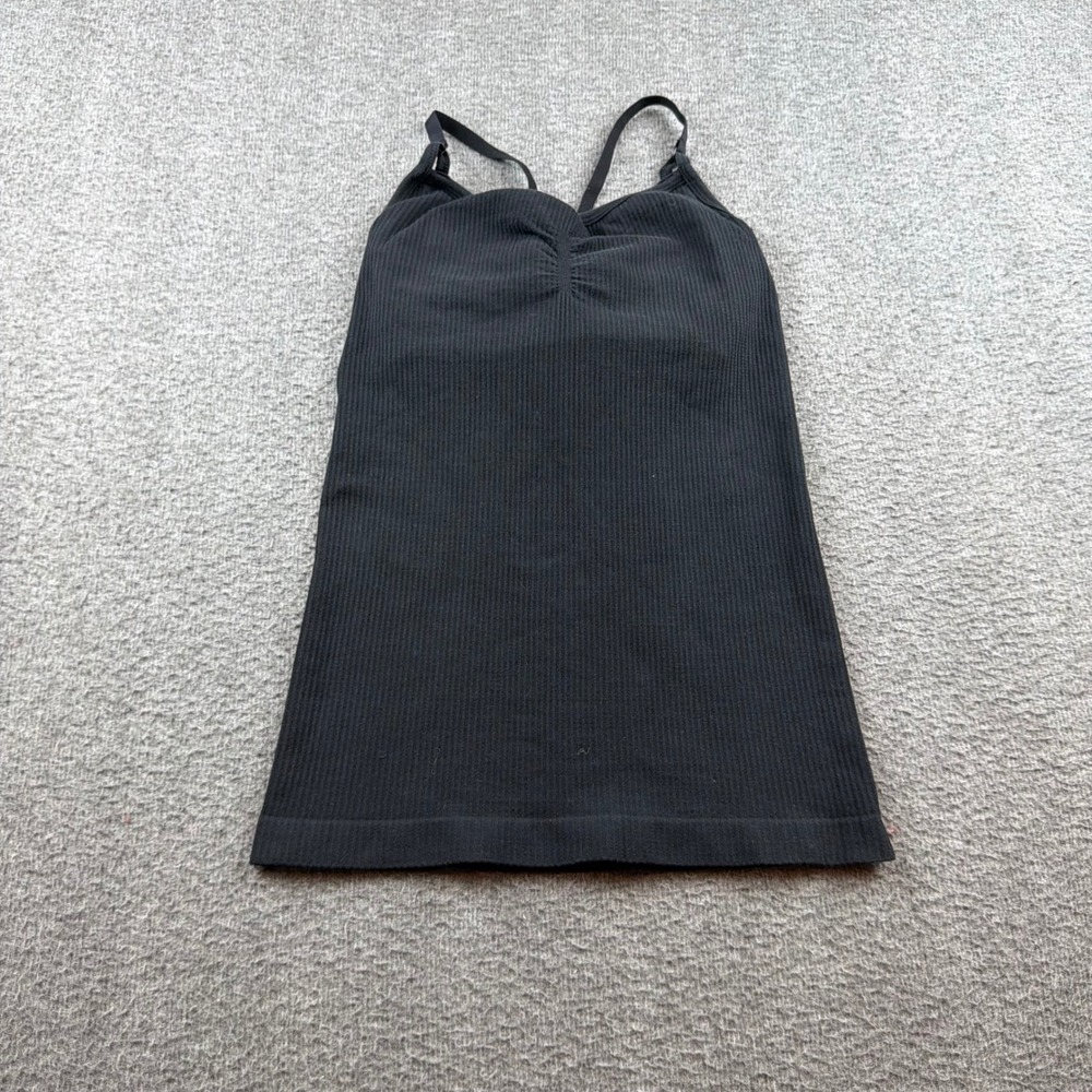 Athleta Camisole Tank Top Women's Small Black Ribbed‎ Ruched Sweetheart Strappy